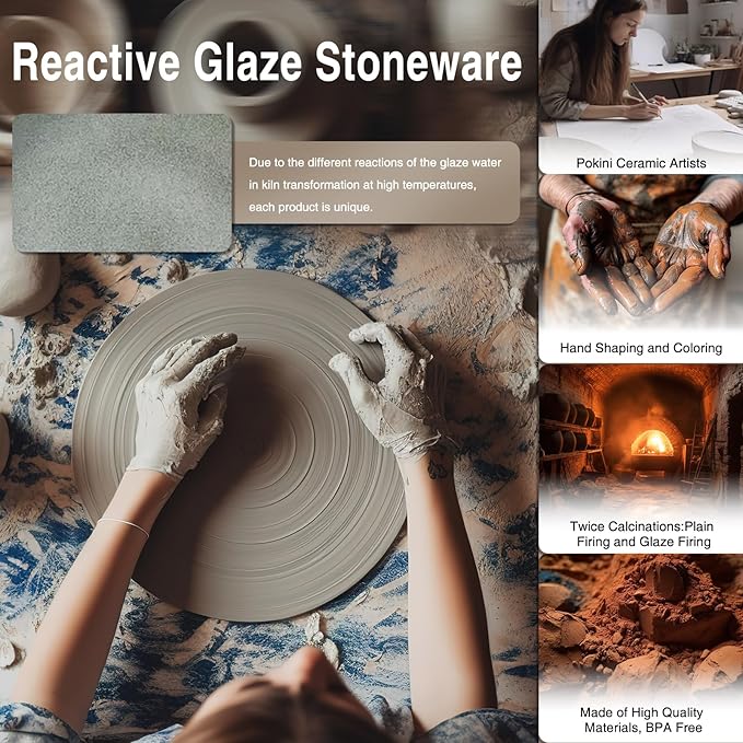 Gradient Green Stoneware Dinnerware Sets, 12 pcs Reactive Glaze Plates and Bowls Sets, Handmade Ceramic Round Dishes Set for 4, Highly Chip and Crack Resistant Modern Plate Set