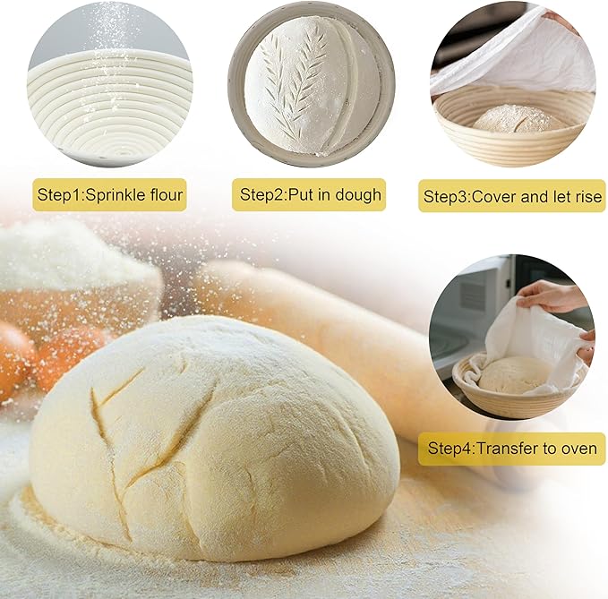9-inch Round Rattan Banneton Bread Proofing Basket Set of 2 D'ita Handmade Sourdough Proofing Bowls for Artisan Baking Home Bakers