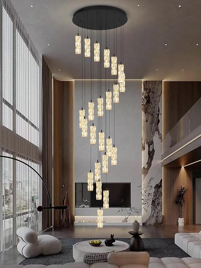 Modern Crystal Chandelier 24-Lights Black Chandelier Lighting Fixture High Ceiling Chandelier Suitable for Living Room Staircase Villa