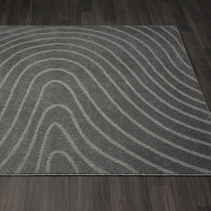 LUXE WEAVERS Modern Geometric Wave Anthracite 2x8 Area Rug