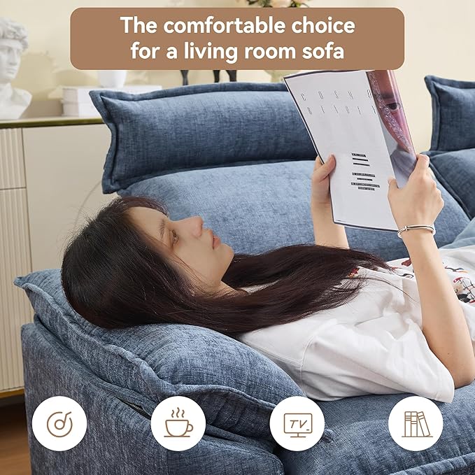 72'' Cloud Modern Loveseat Couch with Detachable Headrest, Modular Sectional Sofa Couch Deep Love Seat, Oversized 2 Seater Chenille Comfy Sofa with Armrests for Living Room, Blue