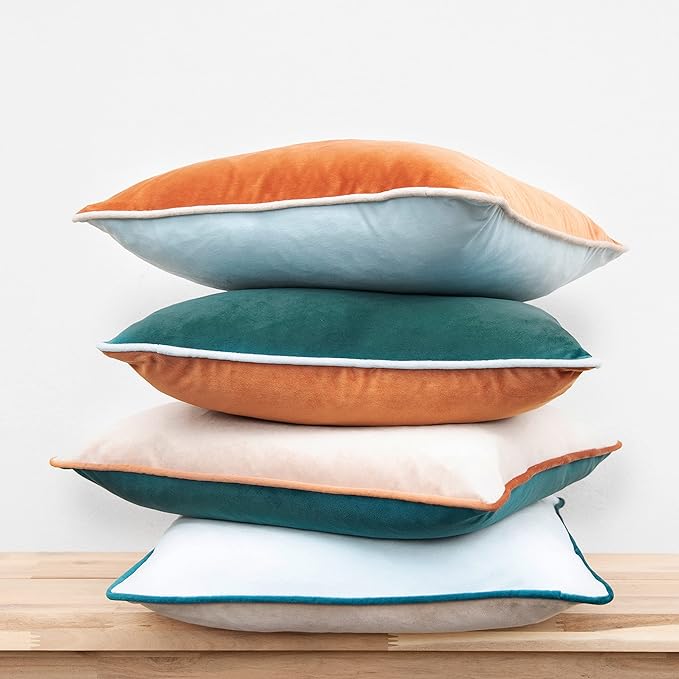 MONDAY MOOSE Decorative Throw Pillow Covers Cushion Cases, Set of 4 Soft Velvet Modern Double-Sided Designs, Mix and Match for Home Decor, Pillow Inserts Not Included (20x20 inch, Orange/Green)
