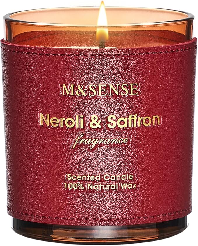 M&SENSE Neroli Saffron Scented Candles-Vegan Soy Wax, Naturally Scented, No Toxin 10oz 42-Hour Long Burning Time, Cozy Stress Relief Candle for Home Fragrance, Housewarming Gift for Women & Men