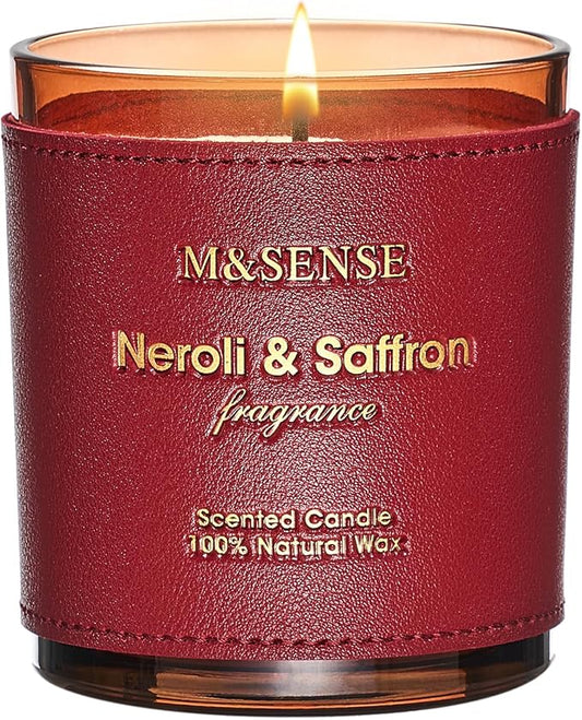 M&SENSE Neroli Saffron Scented Candles-Vegan Soy Wax, Naturally Scented, No Toxin 10oz 42-Hour Long Burning Time, Cozy Stress Relief Candle for Home Fragrance, Housewarming Gift for Women & Men