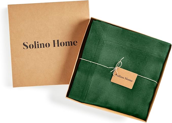 Solino Home Linen Tablecloth for Rectangle Tables 60 x 90 Inch - 100% Pure Linen Pine Green Table Cloth - Fete, Machine Washable Cloth Tablecloth for Fall, Autumn, Thanksgiving, Christmas