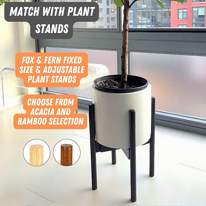 Fox & Fern 8 Inch Plant Pot with Drainage Plug — Premium Lightweight Fiberstone Glossy White Planter; Indoor & Outdoor Planter; 8 Inch Pots for Plants; Weather Resistant & UV Resistant