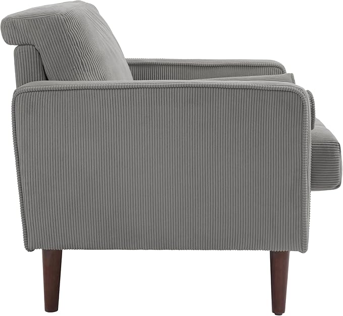 UIXE Accent Chair, Corduroy Upholstered Arm Chairs for Living Room, Comfy Armchair Mid-Century Track Armrest Single Sofa Bedroom Reading Seat with 2 Bolster Pillows - Light Gray, Set of 1