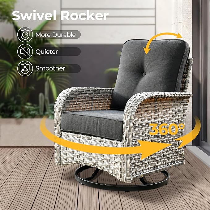 HOOOWOOO Outdoor Sectional Patio Furniture Set with Fire Pit Table,13 Pieces Wicker Conversation Sets L Shaped Couch,Extra Deep Out Door Sofa Outside Furniture with Swivel Chairs,Black