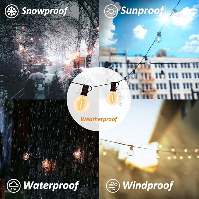 100FT LED String Lights Outdoor Waterproof G40 Globe String Lights with 52 Shatterproof Bulbs(2 Extra), Dimmable Connectable Patio Lights String for Hanging Bistro Backyard Gazebo Lights
