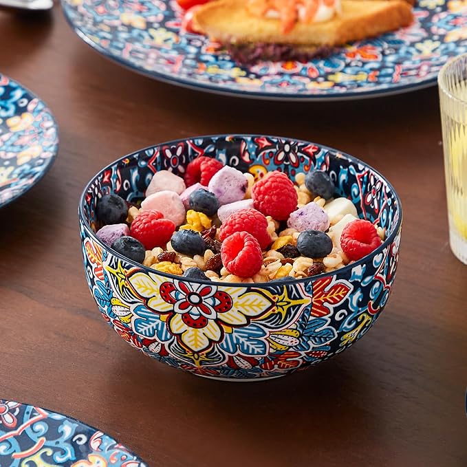 vancasso 12 Pieces Dinnerware Sets, Red Plates and Bowls Set, Porcelain Dishes Set for 4, Microwave and Dishwasher Safe, Scratch Resistant, Bohemian Style Dining Ware Service for 4, Series SIMI