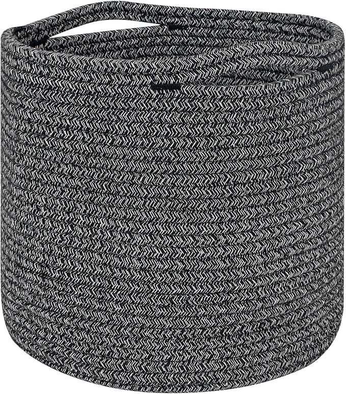 voten Storage Cubes Baskets Bins Organizer 11x11x11'' Fit 12x12''Cube Storage Organizer Bookcases Shelves,Roomy Cute Durable Woven Cotton Storage Basket for Organization,Round 3Pack Mixed Black