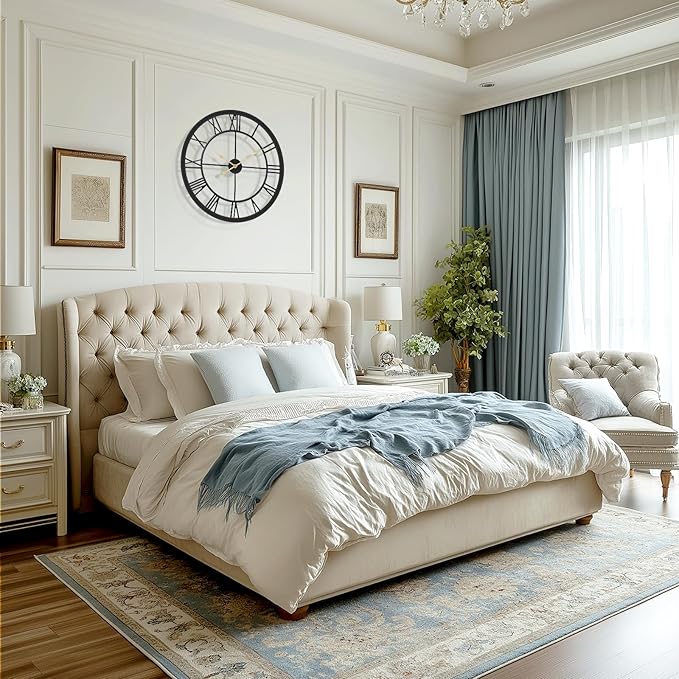 Tatub 16 Inch Large Wall Clock for Living Room Decor, Roman Numeral Modern Round Decorative Metal Large Wall Clock for Bedroom and Kitchen, Silent, Non Ticking, Battery Operated