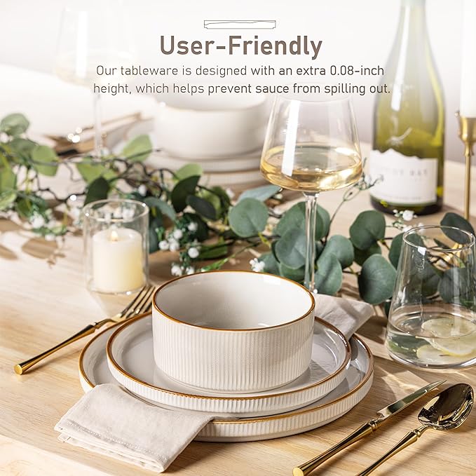 GBHOME Stoneware Dinnerware Sets for 4,Round Reactive Glaze Ceramic Plates and Bowls Set,Highly Scratch Resistant | Dishwasher & Microwave Safe Dishes Set,Service for 4(12Pcs)