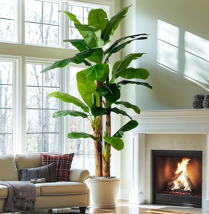 9FT Artificial Banana Tree Tall Fake Banana Leaf Plant Faux Banana Silk Tree Faux Banana Leaves for Home Swimming Pool Indoor Outdoor Patio Tropical Decor