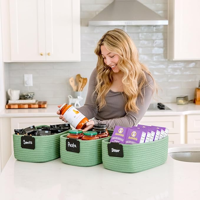 NaturalCozy 13.5”x8.5”x5.5” Rectangle Storage Baskets for Shelves 3 Pack | Cotton Rope Woven Small Baskets for Organizing | Small Storage Bins for Nursery, Bathroom, Closet, Shelf, Decorative