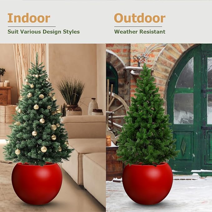 Globo Large Fiberstone Plant Pot, Large Planters for Indoor Plants, Outdoor Planters for Porch (Red, 20" D x 16" H)