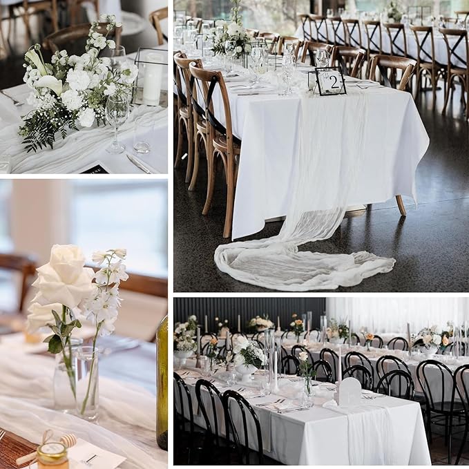8 Pack White Cheesecloth Table Runner 35x120 Inches Boho Gauze Rustic Valentine's Day Cheese Cloth Runners 10ft Long Romantic Sheer Table Runner for Wedding Bridal Shower Party Table Decor