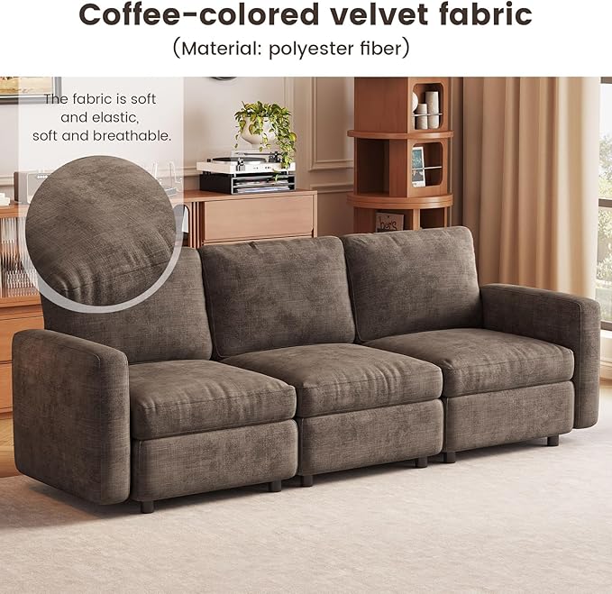 2-Seat Modular Sofa Couch for Small Spaces, Convertible Sleeper Loveseat with Ergonomic Cushions, Brown Cloud Futon Lounge Sectional Furniture for Living Room Bedroom Apartment