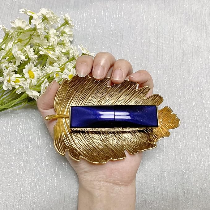 Metal Jewelry Dish, Small Leaf Shaped Ring Holder Jewelry Organizer, Trinket Dish Vanity Tray for Dresser Christmas Birthday Wedding Gifts Elm Leaves-Gold