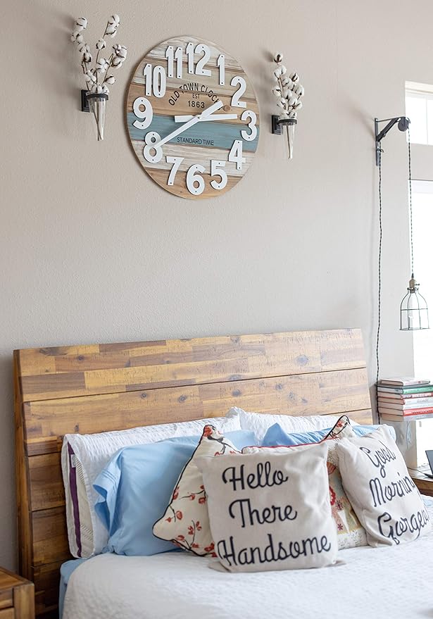 30" Wooden Multi-Color Maritime Coastal Beach Large Number Wall Clock (Blue, 30 inch)