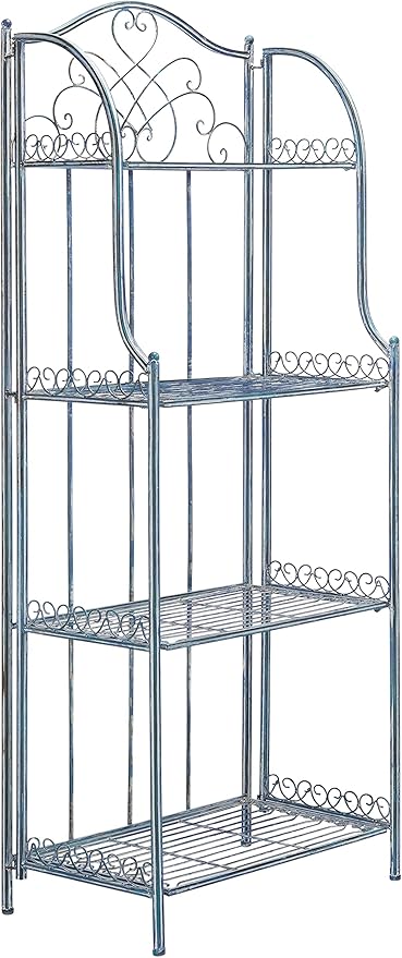 SAFAVIEH PAT5014C Outdoor Collection Amaris Antique Blue Wrought Iron 4-Tier Bakers Rack