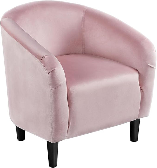 Yaheetech Barrel Chairs, Modern Vanity Chair Soft and Cozy Barrel Chair with Sturdy Legs and Soft Padded Seat for Living Room/Bedroom/Makeup Room, Pink