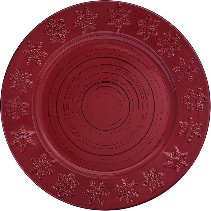 Pfaltzgraff Trellis Snowflakes 12 Piece Dinnerware Set, Service For 4, Red