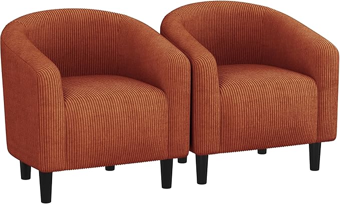 Yaheetech Accent Barrel Chair, Corduroy Fabric Club Chair, Furry Sherpa Elegant Armchair with Cozy Soft Padded, Suitable for Living Room Bedroom Reception Room Office, Set of 2, Brick Red