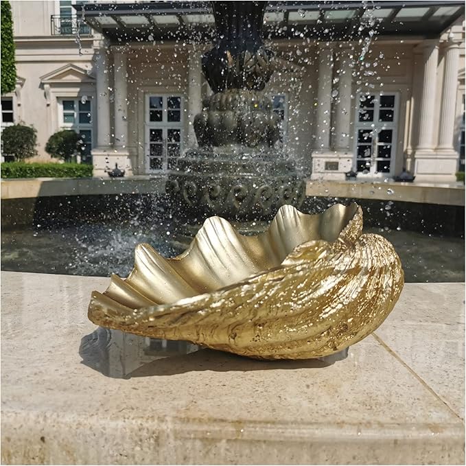 Medium Gold Scalloped Clam Shell Bowl Sea Shell Decor for Nautical Beach House,Coastal Decor Gift of Housewarming and Wedding Party