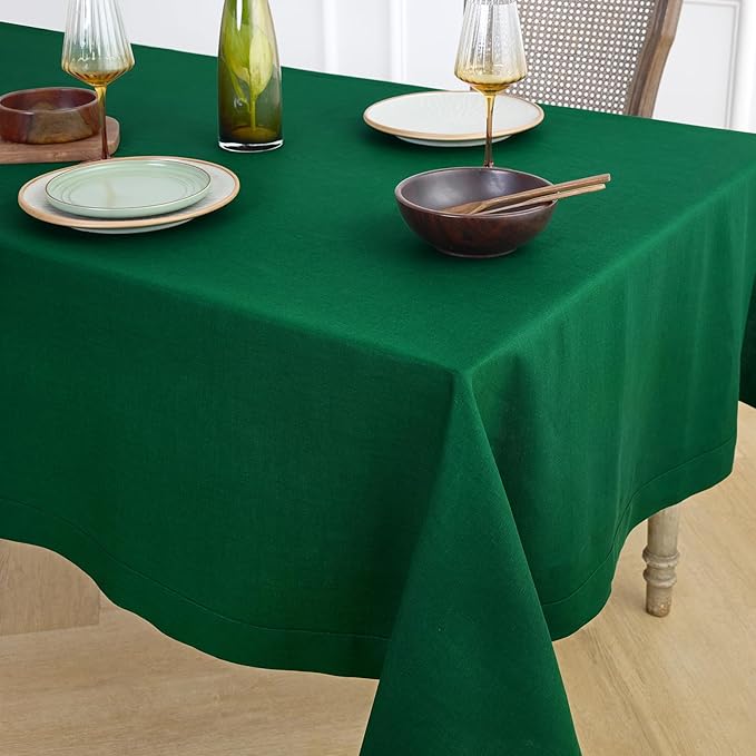 Solino Home Linen Tablecloth for Rectangle Tables 60 x 90 Inch - 100% Pure Linen Christmas Green Table Cloth - Fete, Machine Washable Cloth Tablecloth for Thanksgiving