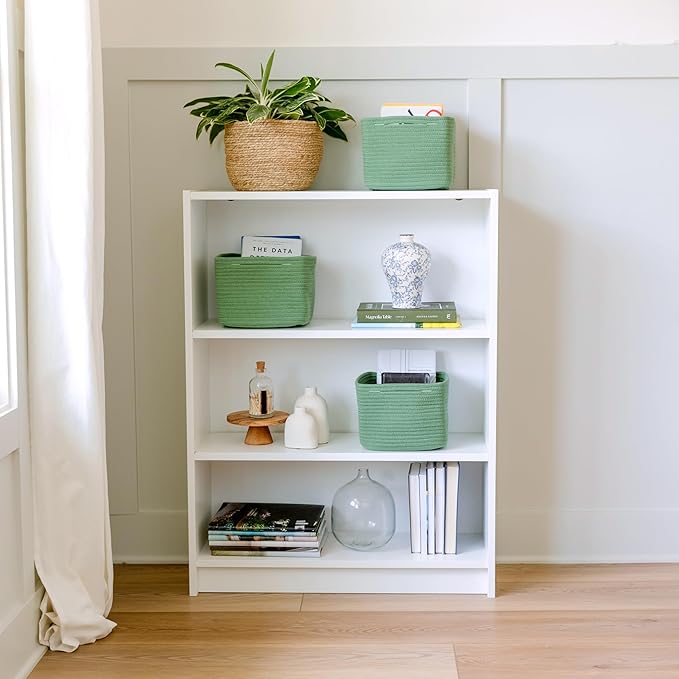 NaturalCozy Storage Cubes 9”x9”x7”Cotton Rope Woven Baskets for Organizing 3-Pack | 9 Inch Cube Storage Bin | Small Basket for Shelf Nursery, Pantry, Decorative Plant, Bathroom Closet, Toy Gift