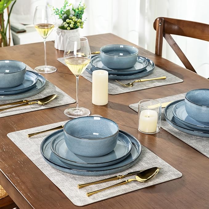 AmorArc Stoneware Dinnerware Sets for 8,Round Reactive Glaze Ceramic Plates and Bowls Set,Highly Scrath Resistant | Dishwasher & Microwave Safe Dishes Set,Service for 8 (24pc)