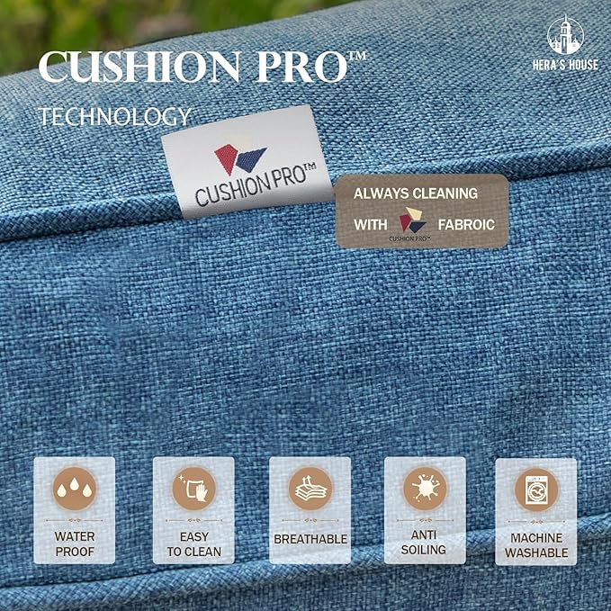 HERA'S HOUSE 4 Piece Patio Furniture Set, 2 x Rocking Metal Frame Cushioned Chair, 3-Seat Sofa with Marbling Coffee Table, Outdoor Conversation Set for Lawn Garden Backyard Poolside, Navy Blue