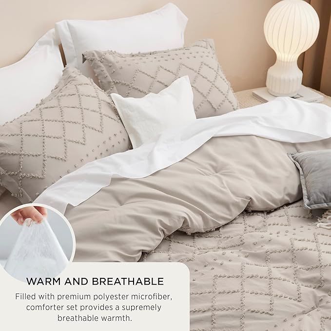 Bedsure California King Comforter Set - Linen Comforter, Boho Tufted Shabby Chic Bedding for Kids, 3 Pieces Vintage Farmhouse Bed Set for All Seasons, Fluffy Soft Bedding with 2 Pillow Shams