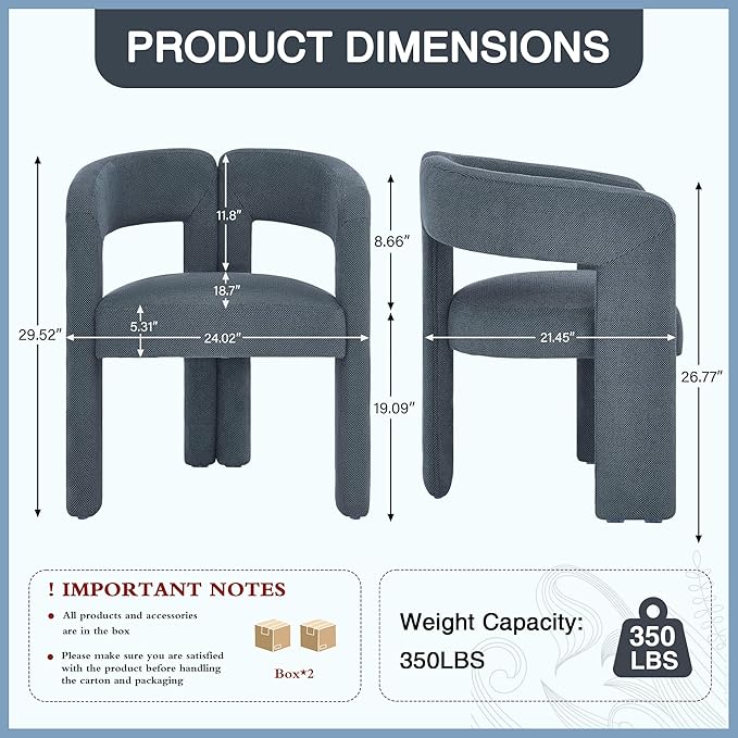 Modern Barrel Dining Chairs Set of 2, Upholstered Linen Dining Room Chair with Wooden Legs, Accent Chairs for Kitchen/Dining Room/Living Room, Blue