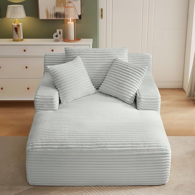 Boneless Couch Sofa Chiar Chaise Lounge Chair Indoor Upholstered Corduroy Couch Cloud Sleeper Sofa Oversized Reading Chair for Living Room No Assembly Required (Light Grey, 50" W x 67" D)
