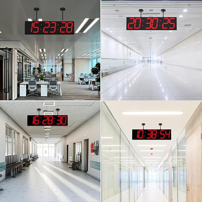 28.5in Double Sided Digital Wall Clock, Multifunctional Led Large Clock with Timer, Temperature and Date Display, Hanging Digital Clock Large Display for Corridors, Hospitals (Red)