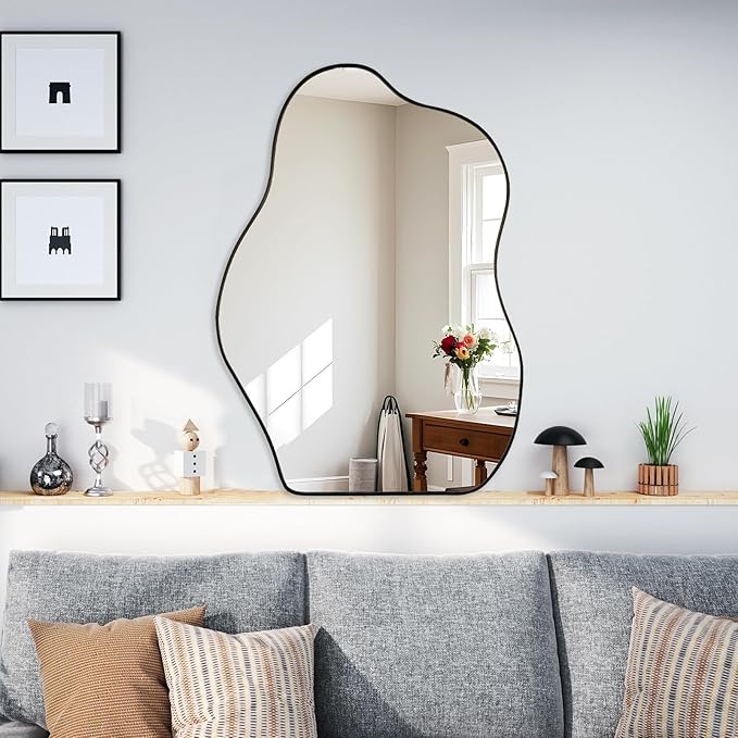 BOMINICA Irregular Wall Mirror Asymmetrical Mirror, Decorative Wall Mounted Mirror for Bathroom Living Room Entryway Bedroom Hallway (Black, 24" x 36")