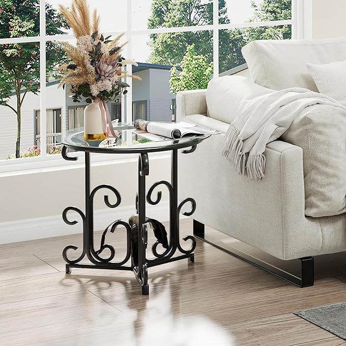 Tempered-Glass Nesting Coffee Table Set of 3 ，Black 31.5" Round Coffee Table and 2pcs Round Small Side Tables，Small-Space Friendl Modern Apartment Coffee Tables for Living Room