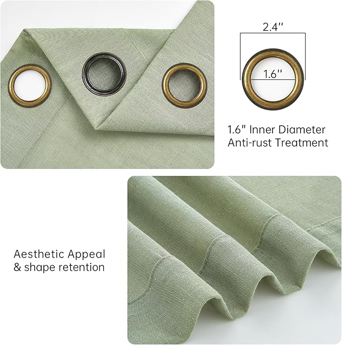 Sage Green Sheer Curtains 96 Inches Long for Living Room Bedroon Aesthetic Thick Linen Pleated Drapes with Grommet Light Filtering Ceiling Floor Custom Made Memory Trained Curtain