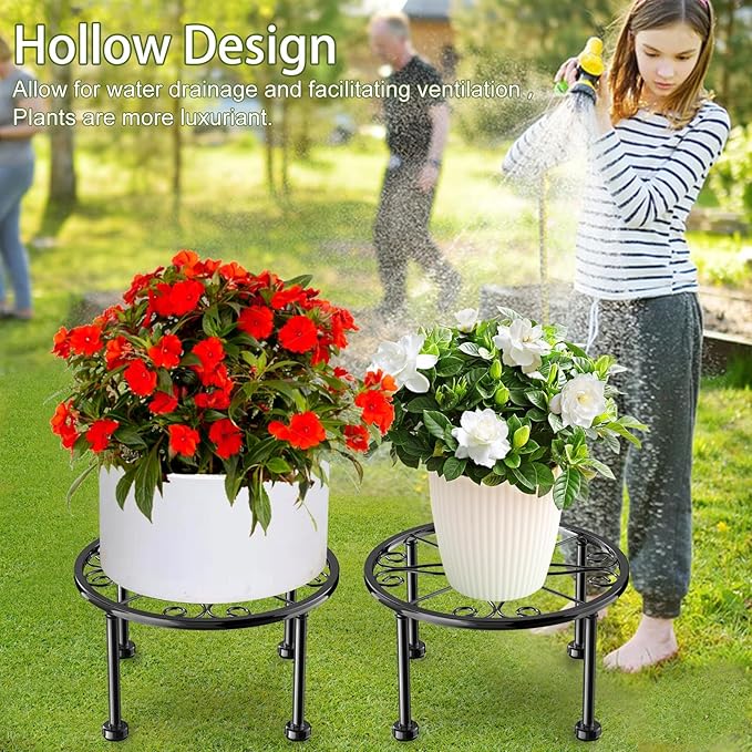 Garden Gifts Plant Lovers Gifts Black Metal Plant Stand with Anti-Slip Base Rustproof Heavy Duty Decorative Round Flower Stand Display Shelf for Indoor/Outdoor