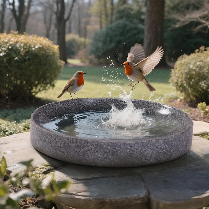 Stone Bird Baths for Outdoors,10inch Birds Bath Bowl with Hanging Accessories,Ground Bird Feeders and Birdbath Bowl, Bird Water Bowl for Balcony, Patio, Garden or Yard