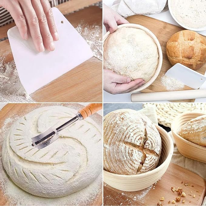 Banneton Bread Proofing Basket Banneton Basket Set Sourdough Proofing Basket Round Proofing Bowls Handmade Rattan Baskets and Liners (Oval & Round Baking Set)