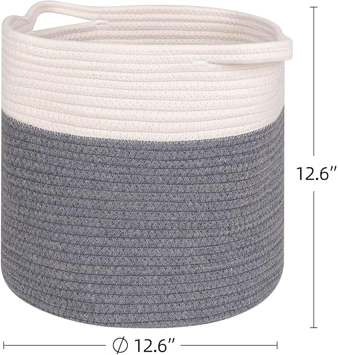 voten Storage Cubes 13x13’’ for Cube Shelves Organzier,Cotton Rope Storage Bin,Cube Storage Bin 13x13’’ for Closet,Toys,Multipurpose Woven Storage Basket for Organizing 3Pack Round Off White/Dark Gray