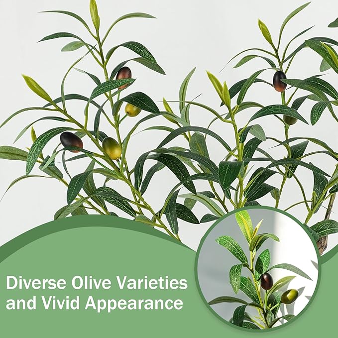 Fake Olive Plants 2FT, Artificial Small Olive Tree Indoor, Faux Potted Plants Decor for Tabletop, Desk, Shelf, Office, Kitchen, Living Room, Bedroom, Bathroom