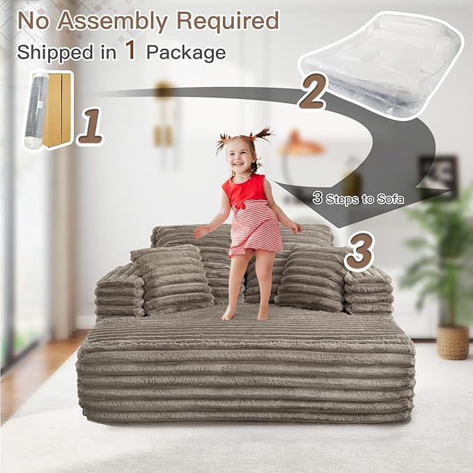 56"W Oversized Chaise Lounge Chair Indoor,Plush Faux Fur Sleeper Sofa Couch Bed with Pillows&Wide Armrest,Fluffy Comfy Cloud Sofa,Compression Foam Boneless Couch for Living Room,Bedroom(Brown)