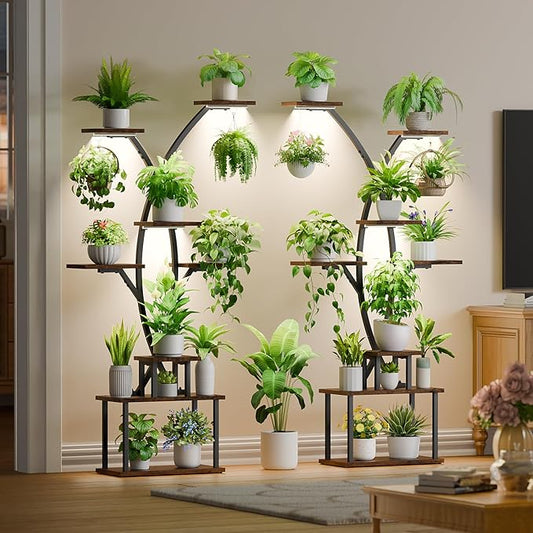 Tall Plant Stand Indoor with Grow Lights, 64" 8 Tiered Meta Plant Shelf, Large Corner Shelves Display Rack Flower Stand Holder for Living room, Patio, 2 Pack
