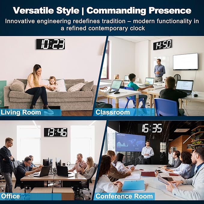 Digital Clock with Large Display 18.7 Inch, GPS Auto-Sync Time, Wall-Mounted with Remote Control, Ideal for Classroom Use