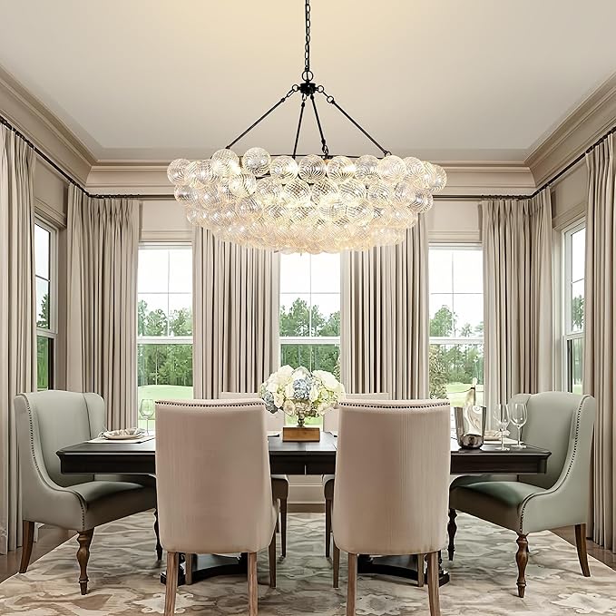 Dining Room Chandelier Modern Bubble Chandelier Lighting Cluster Globe Entryway Chandelier for Foyer, Living Room, Staircase, Dia 43 Inch