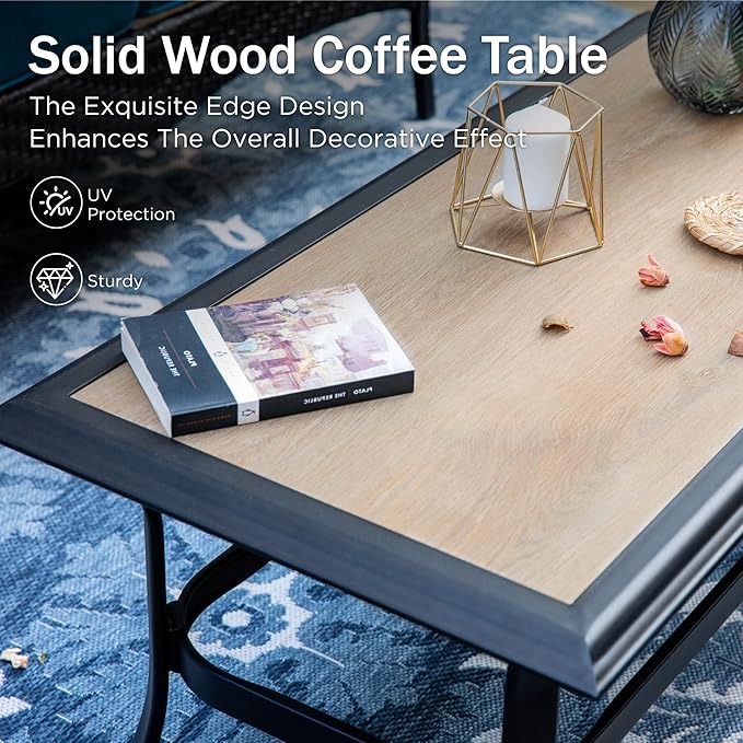 PHI VILLA Outdoor Modern Patio Furniture Set, Upgraded Wicker&Metal Patio Furniture Conversation Set with Waterproof Thick Cushions for Porch, Poolside, Deck, and Yard (5 Pieces,Navy)